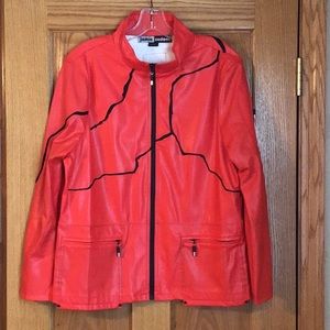 Jamie Sadock Red Vinyl Jacket with Black Trim in Size Medium